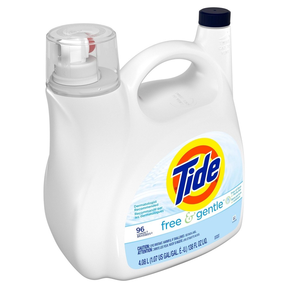 slide 3 of 3, Tide Free & Gentle Liquid Laundry Detergent, 138 fl oz