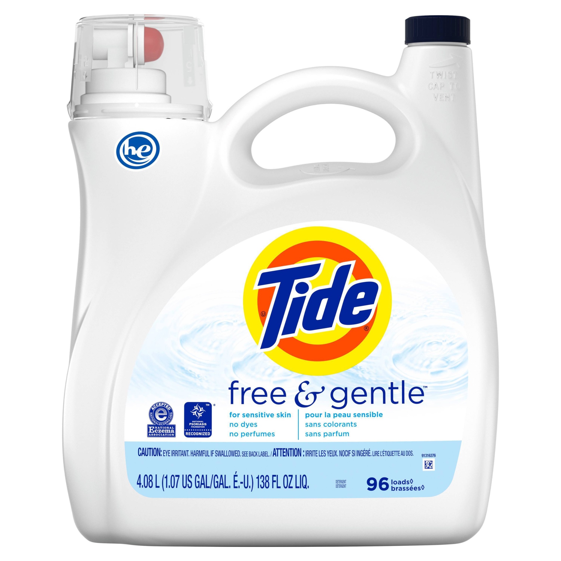 slide 1 of 3, Tide Free & Gentle Liquid Laundry Detergent, 138 fl oz