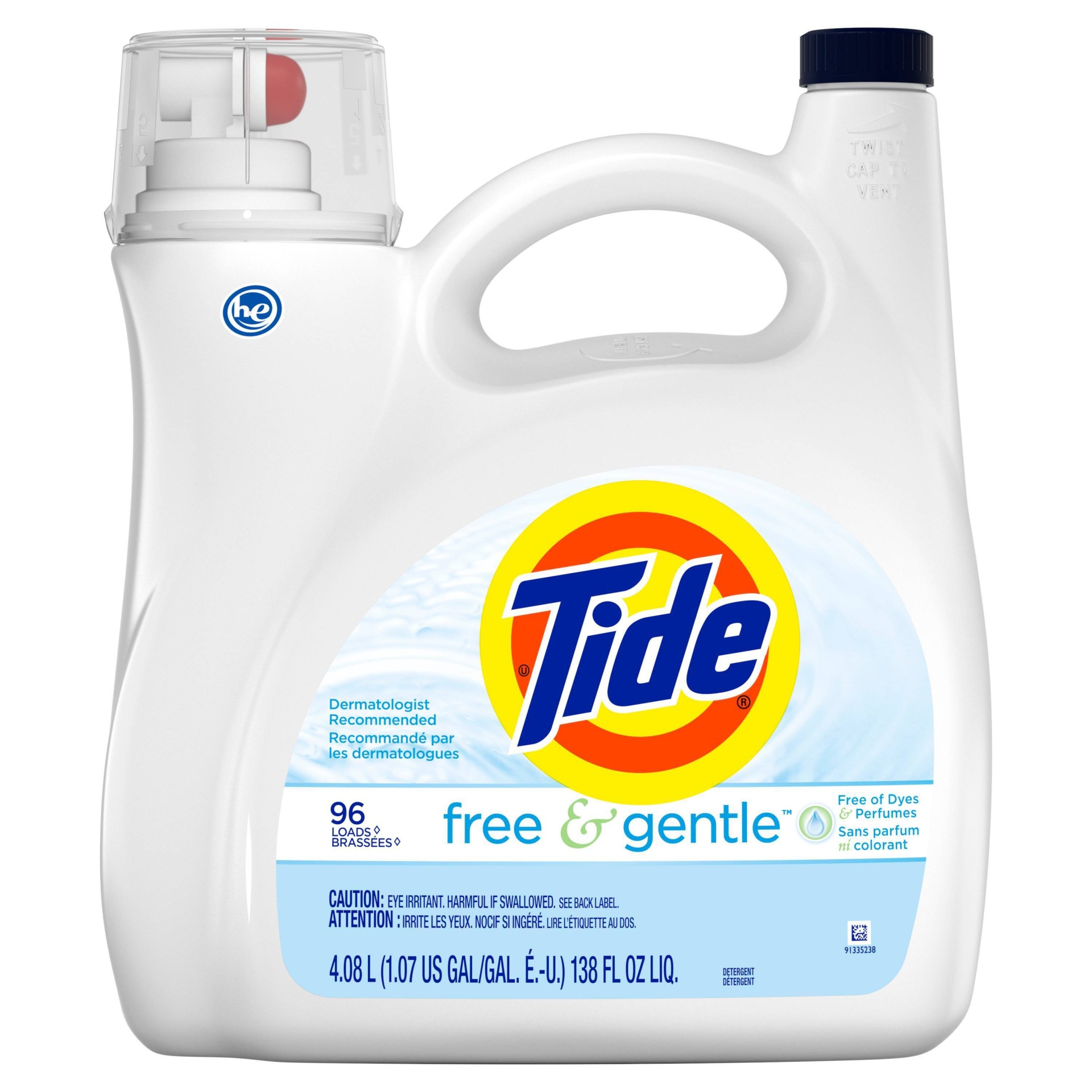 slide 1 of 7, Tide High Efficiency Liquid Laundry Detergent - Free & Gentle - 138 fl oz, 138 fl oz