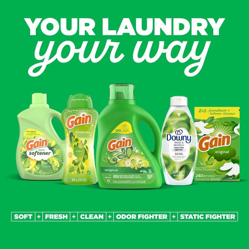 slide 3 of 9, Gain + Aroma Boost Original Scent HE Compatible Liquid Laundry Detergent Soap - 46 fl oz, 46 fl oz