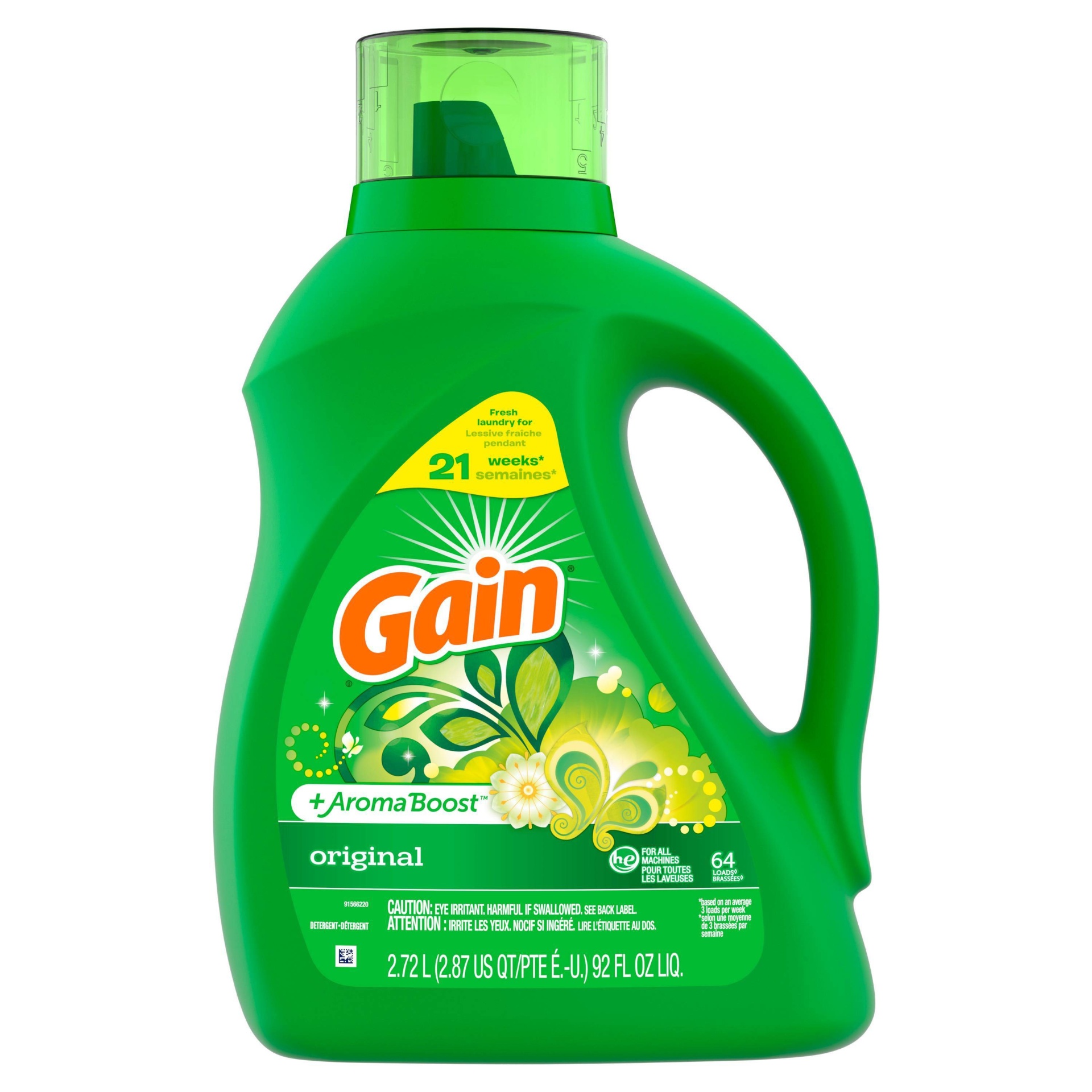 slide 1 of 8, Gain + Aroma Boost Original Scent HE Compatible Liquid Laundry Detergent - 92 fl oz, 92 fl oz
