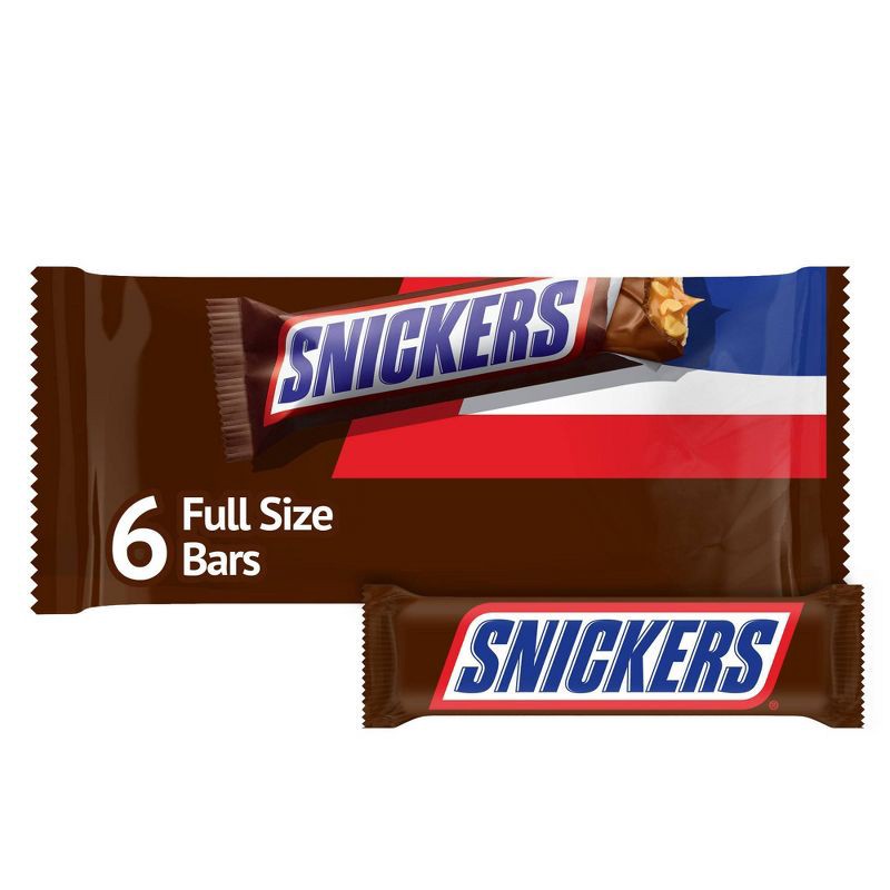 slide 1 of 8, Snickers Full Size Chocolate Candy Bars - 1.86oz/6ct, 1.86 oz, 6 ct