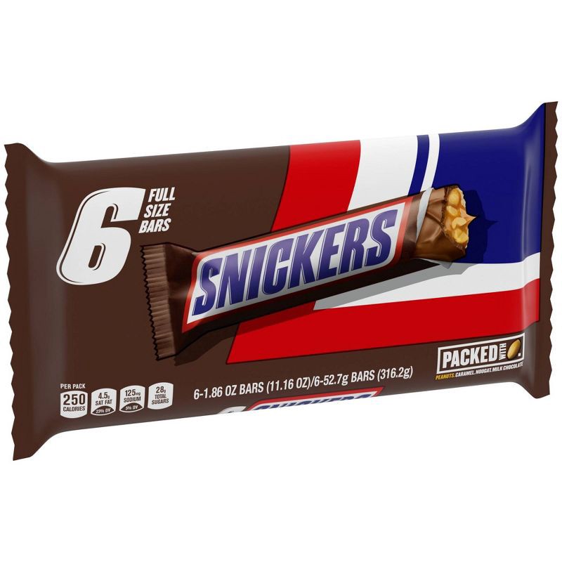 slide 7 of 8, Snickers Full Size Chocolate Candy Bars - 1.86oz/6ct, 1.86 oz, 6 ct