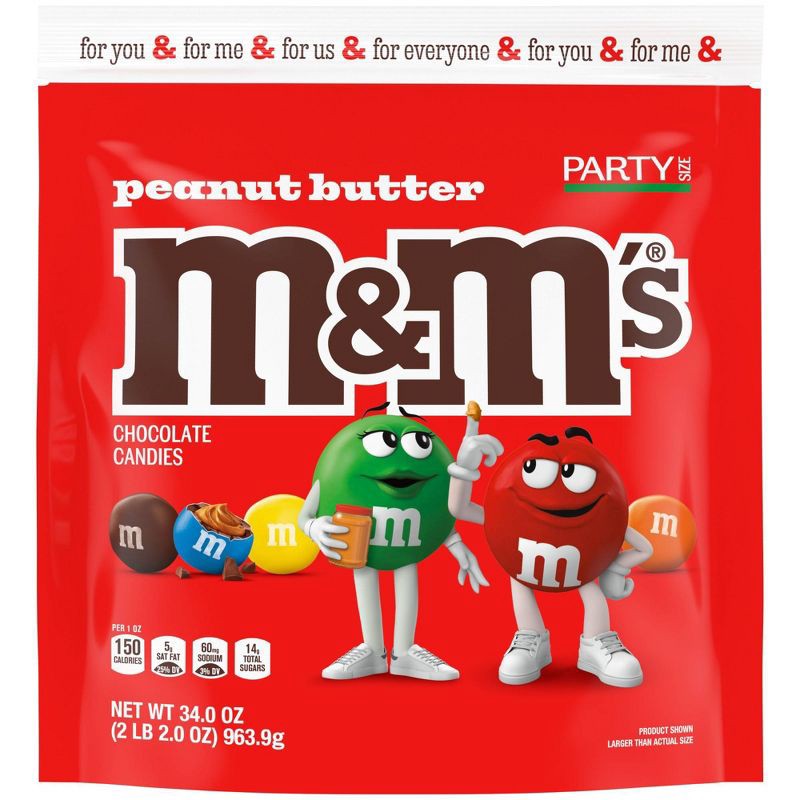 slide 2 of 11, M&M's Party Size Peanut Butter Chocolate Candy - 34oz, 34 oz