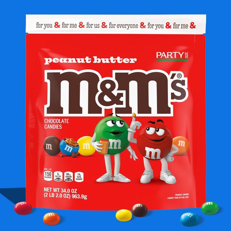 slide 4 of 11, M&M's Party Size Peanut Butter Chocolate Candy - 34oz, 34 oz