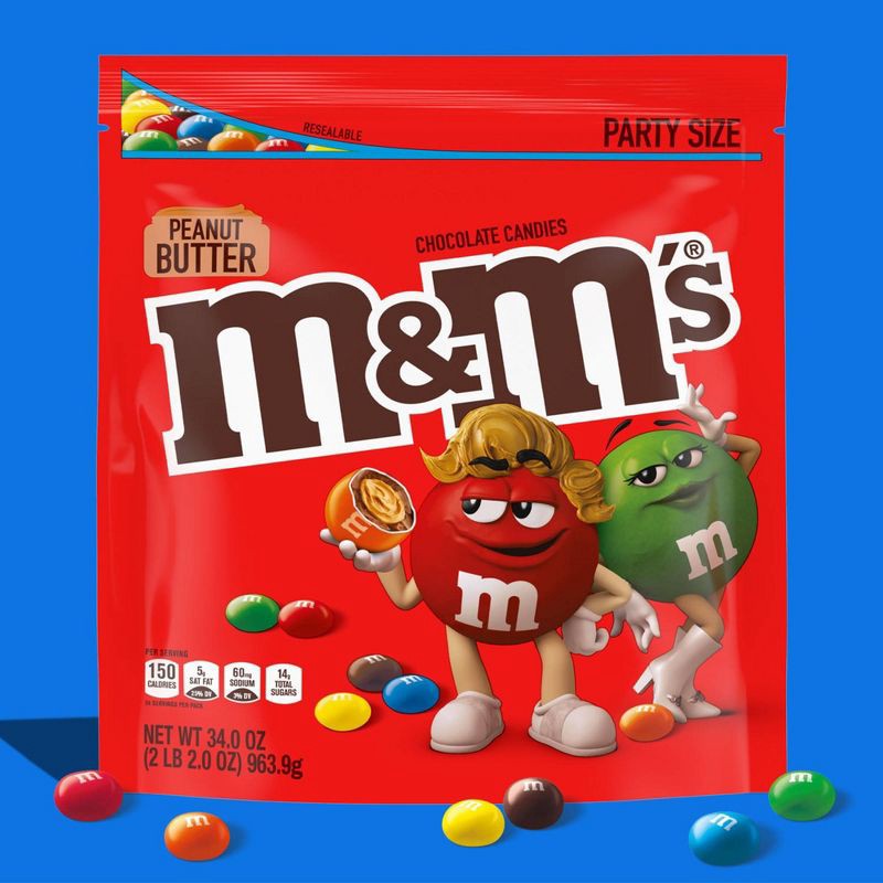 slide 5 of 9, M&M's Party Size Peanut Butter Chocolate Candy - 34oz, 34 oz