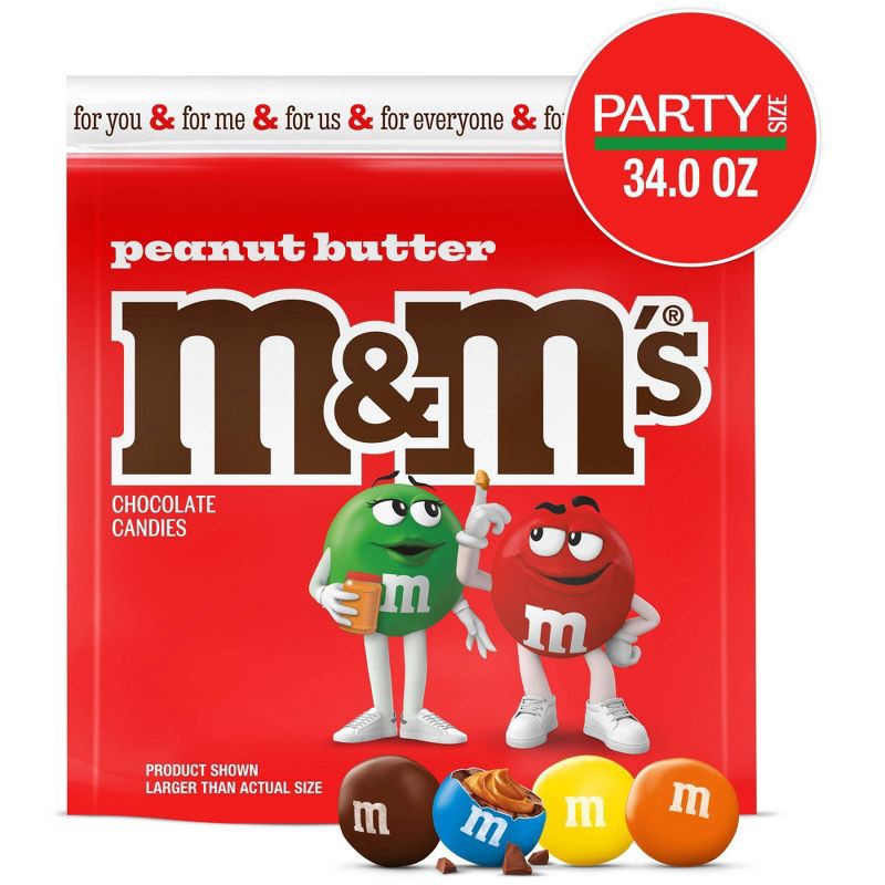 slide 1 of 11, M&M's Party Size Peanut Butter Chocolate Candy - 34oz, 34 oz