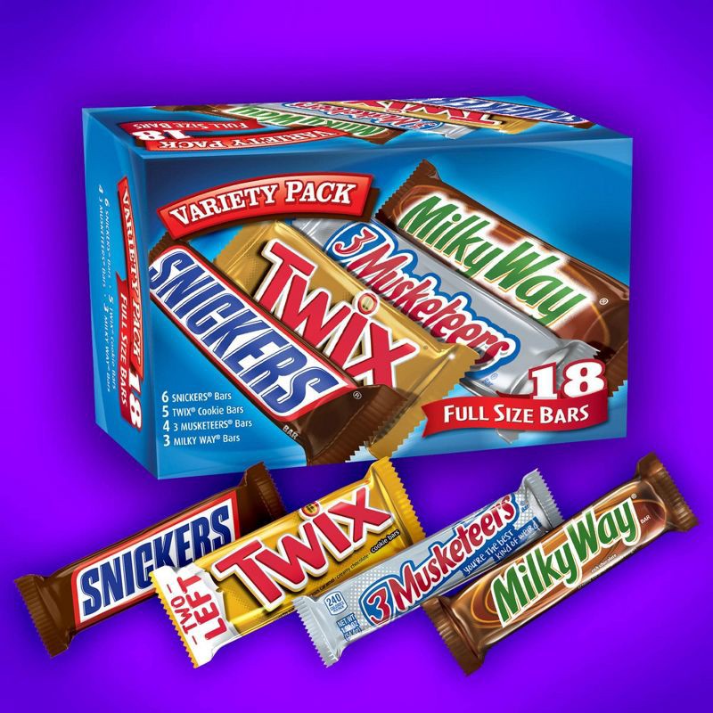 slide 2 of 8, Mars Snickers, Twix, Milky Way & More Full Size Chocolate Candy Bar Assortment Candy Mix - 18ct, 18 ct