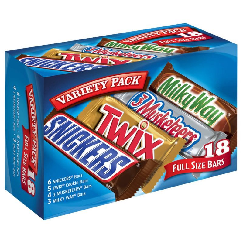 slide 2 of 8, Mars Snickers, Twix, Milky Way & More Full Size Chocolate Candy Bar Assortment Candy Mix - 18ct, 18 ct