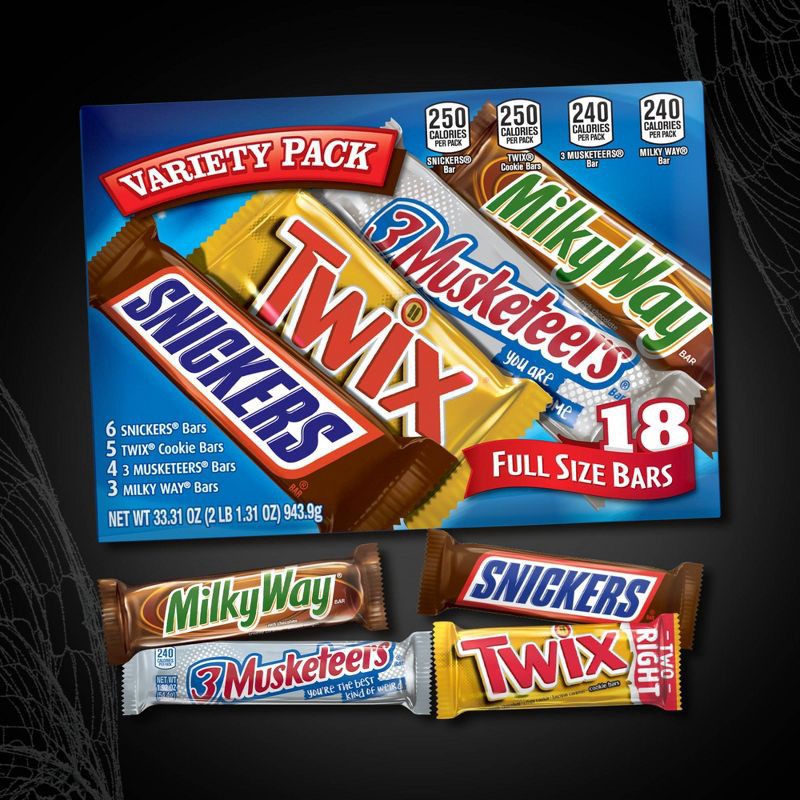 SNICKERS, TWIX, MILKY WAY & 3 MUSKETEERS Variety Pack Chocolate Candy Bar  Assortment, 18 Bars