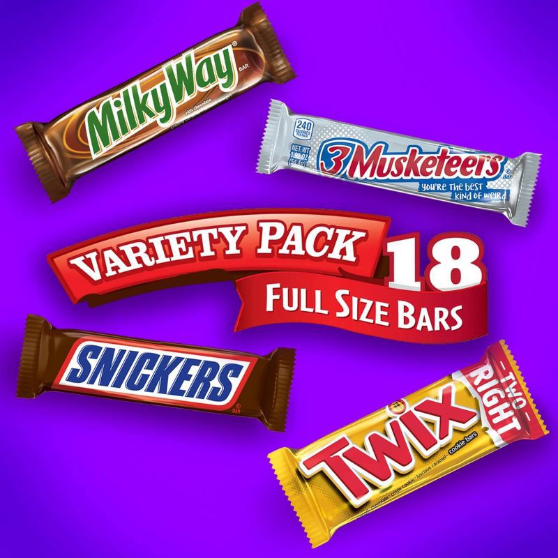 slide 3 of 8, Mars Snickers, Twix, Milky Way & More Full Size Chocolate Candy Bar Assortment Candy Mix - 18ct, 18 ct