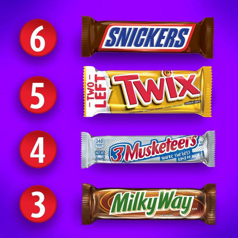 slide 4 of 8, Mars Snickers, Twix, Milky Way & More Full Size Chocolate Candy Bar Assortment Candy Mix - 18ct, 18 ct