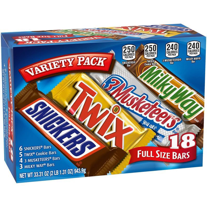 slide 7 of 8, Mars Snickers, Twix, Milky Way & More Full Size Chocolate Candy Bar Assortment Candy Mix - 18ct, 18 ct