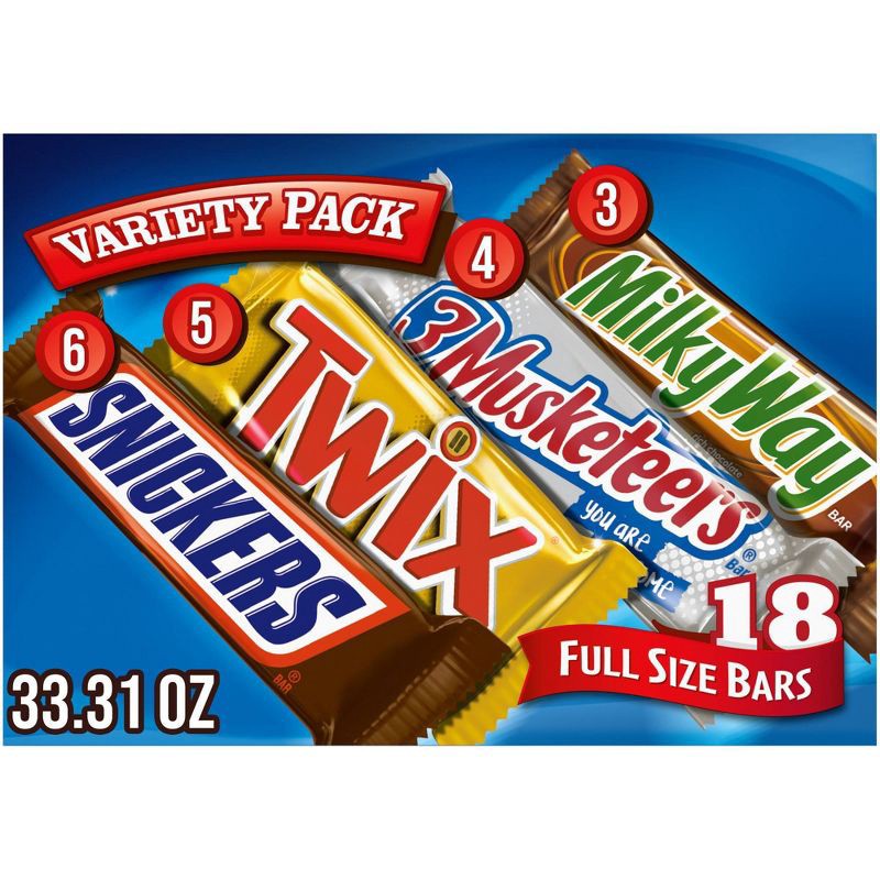 slide 1 of 12, Mars Snickers, Twix, Milky Way & More Full Size Chocolate Candy Bar Assortment Candy Mix - 18ct, 18 ct