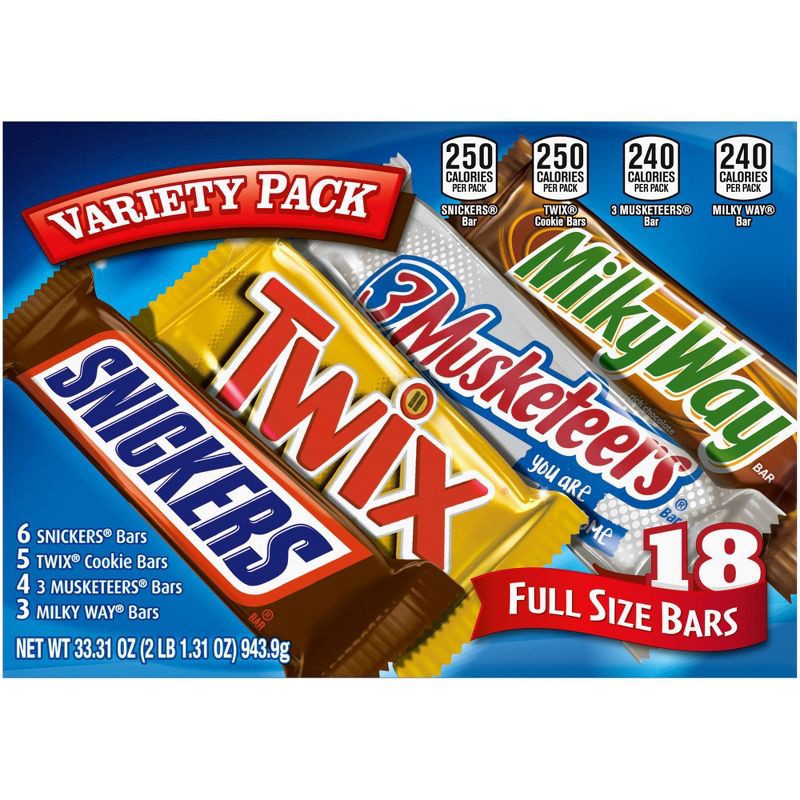 slide 1 of 8, Mars Snickers, Twix, Milky Way & More Full Size Chocolate Candy Bar Assortment Candy Mix - 18ct, 18 ct