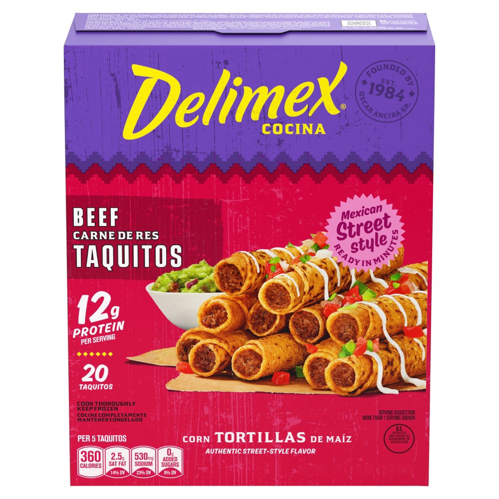 slide 1 of 1, Delimex Beef Taquitos Frozen Snacks, 20 ct Box, 20 oz