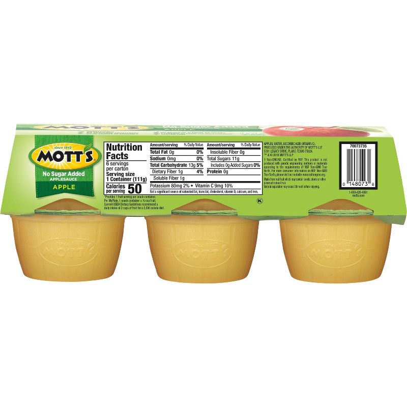 slide 8 of 16, Mott's Unsweetened Applesauce - 6ct/3.9oz Cups, 6 ct; 3.9 oz