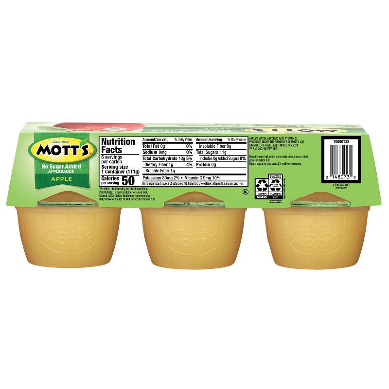slide 10 of 16, Mott's Unsweetened Applesauce Cups - 23.4oz/6ct, 23.4 oz, 6 ct