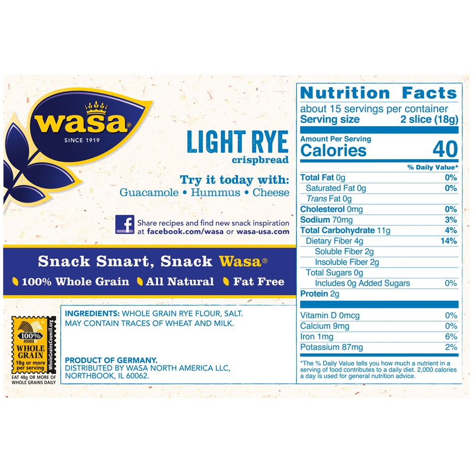 slide 3 of 6, Wasa Light Rye Swedish Style Crispbread, 9.5 oz