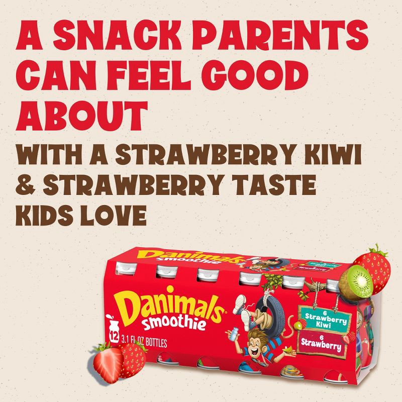 slide 3 of 14, Danimals Strawberry & Strawberry Kiwi Kids' Smoothies - 12ct/3.1 fl oz Bottles, 12 ct; 3.1 fl oz