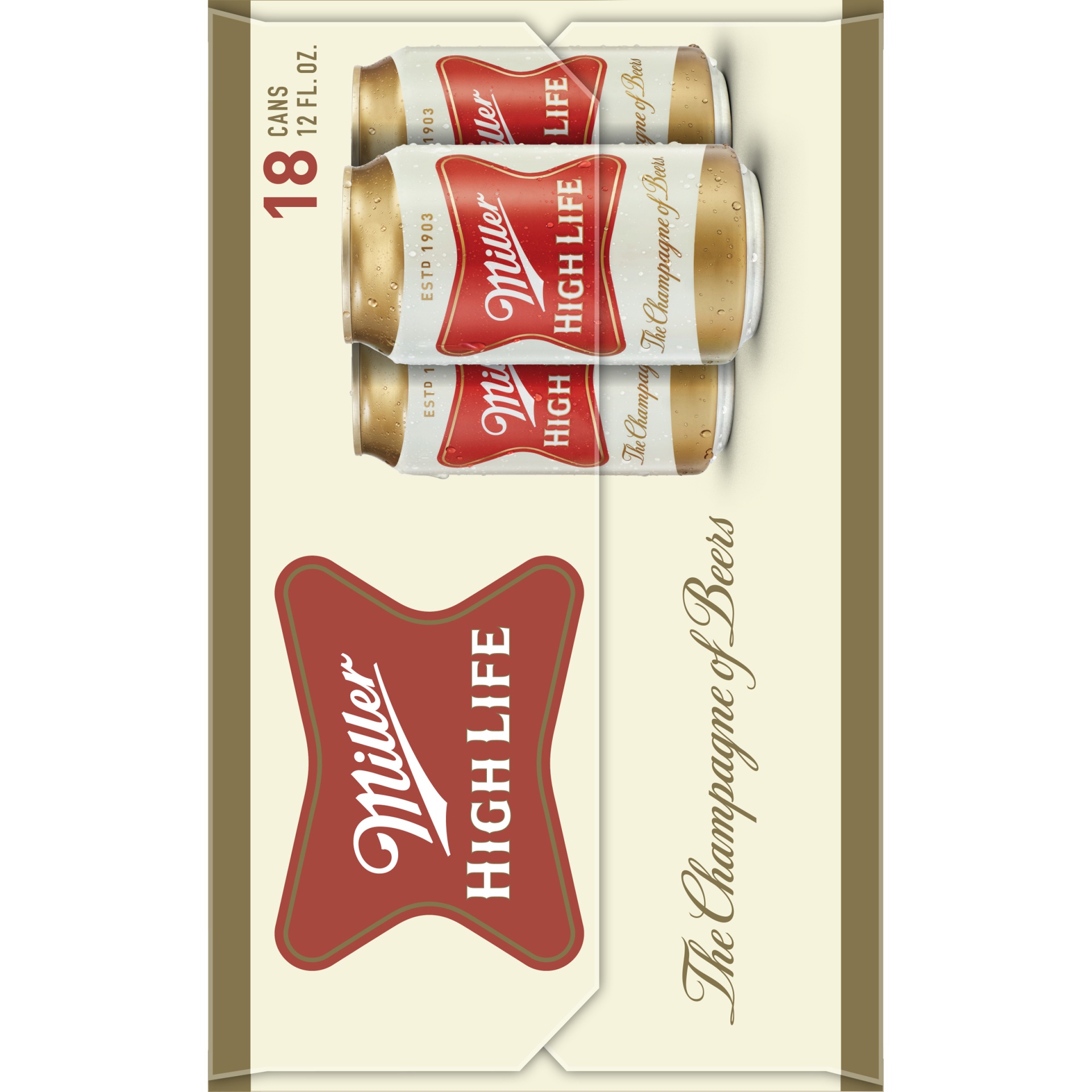 Miller High Life American Lager Beer, 4.6% ABV, 18-pack, 12-oz beer cans 12  fl oz