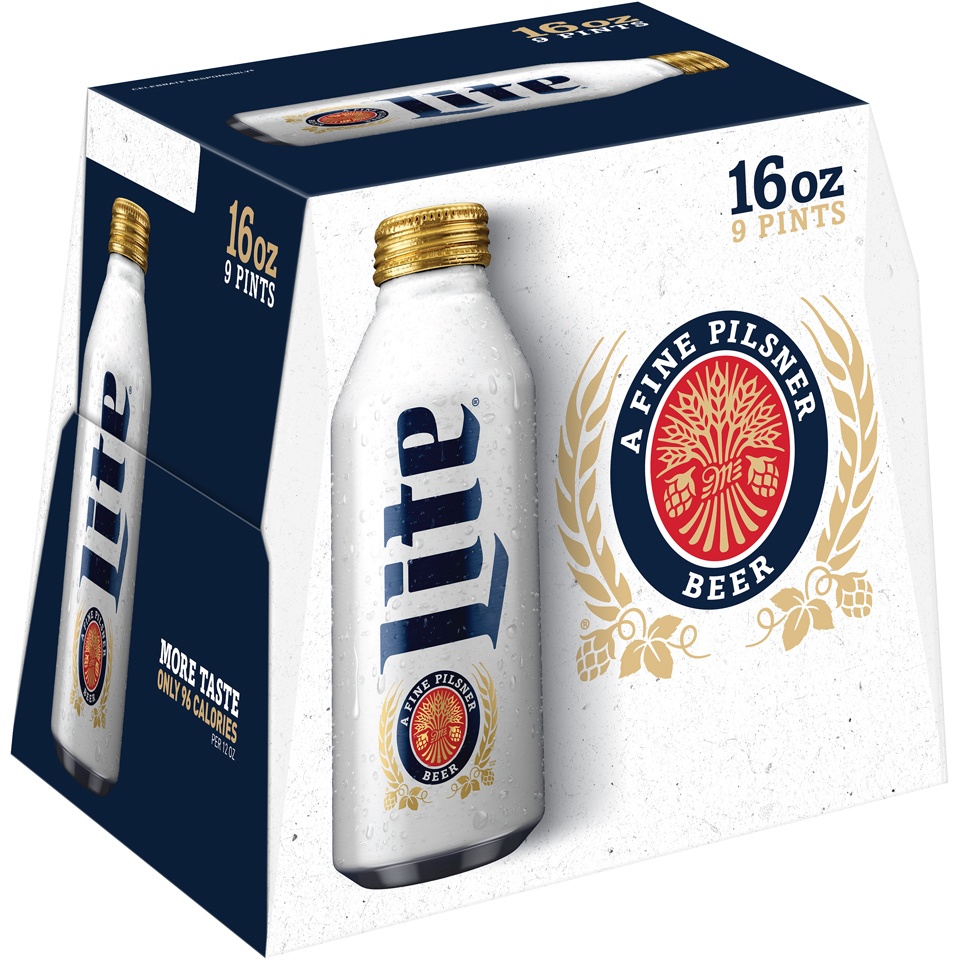 slide 6 of 6, Miller Lite Beer A Fine Pilsner Aluminum Pints, 9 ct; 16 fl oz