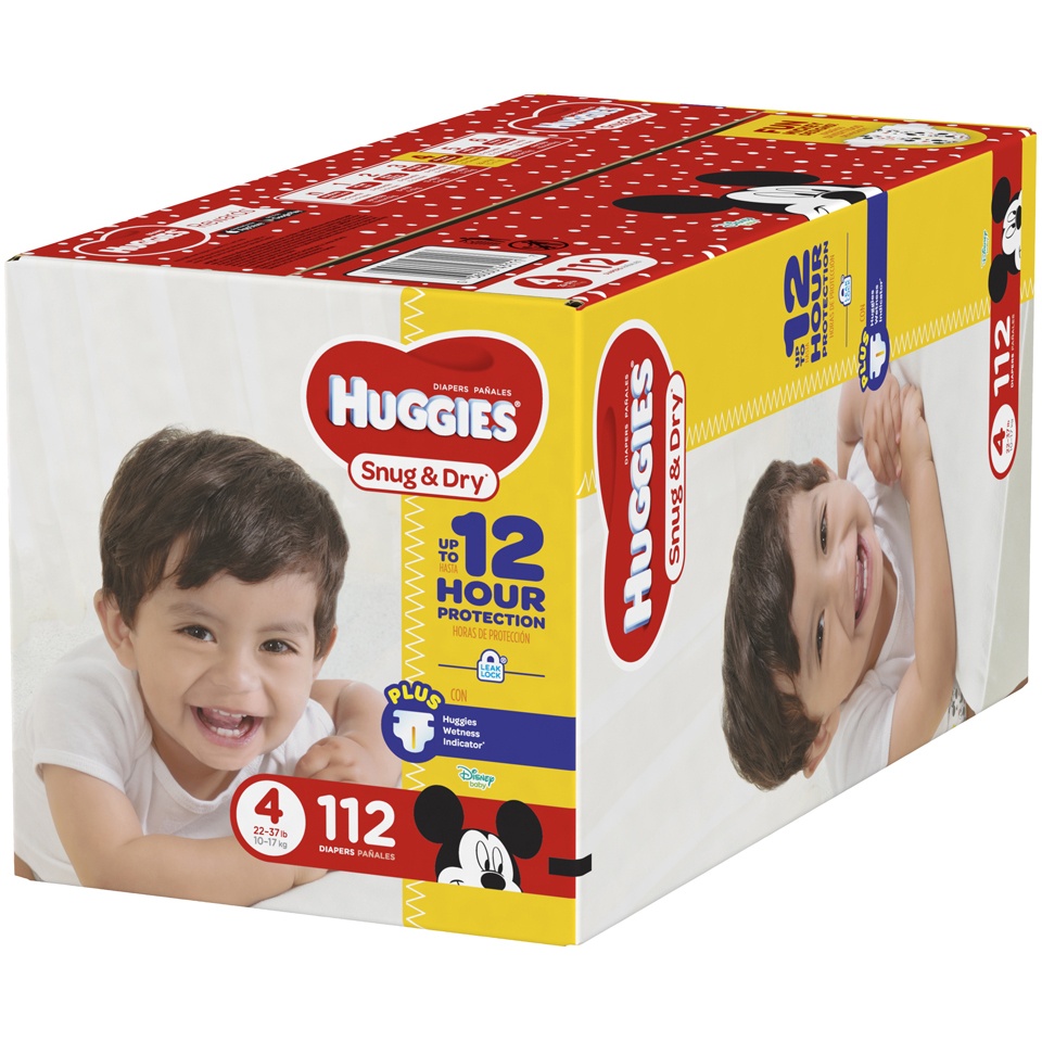 slide 2 of 3, Huggies Snug & Dry Super Pack Diapers Size 4, 112 ct