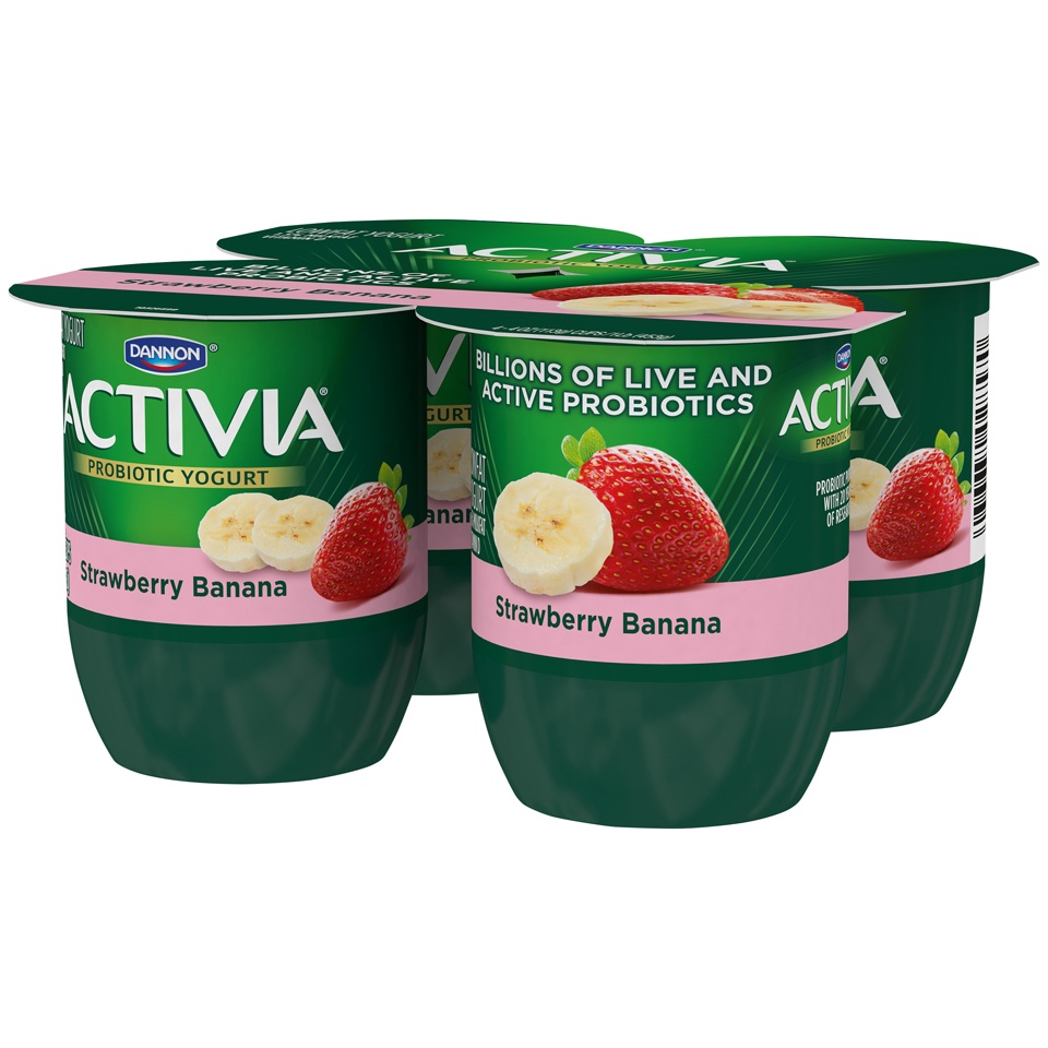 slide 7 of 8, Activia Strawberry Banana Probiotic Yogurt, Low Fat Yogurt Cups, 4 OZ, 4 Ct, 4 ct