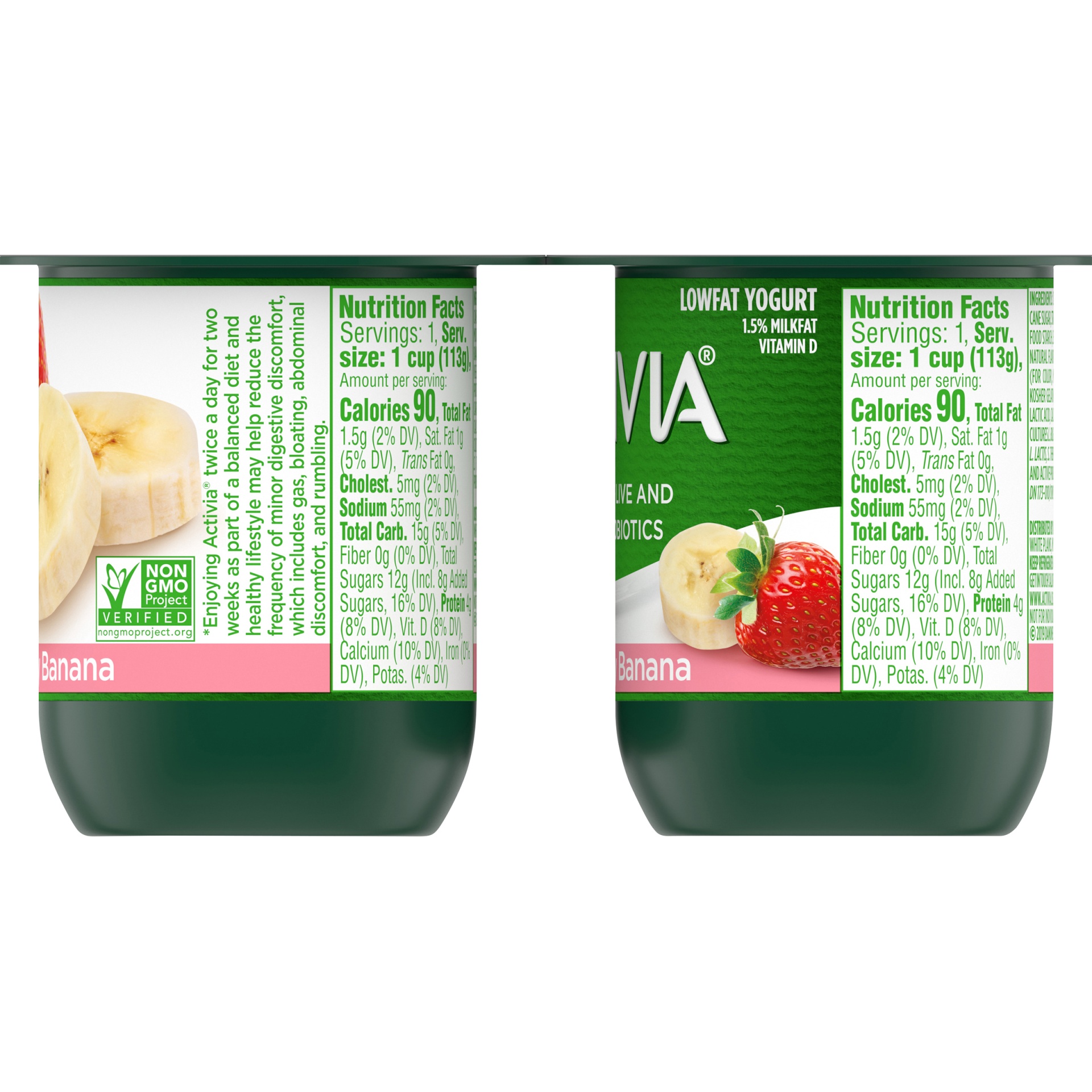 slide 3 of 8, Activia Strawberry Banana Probiotic Yogurt, Low Fat Yogurt Cups, 4 OZ, 4 Ct, 4 ct