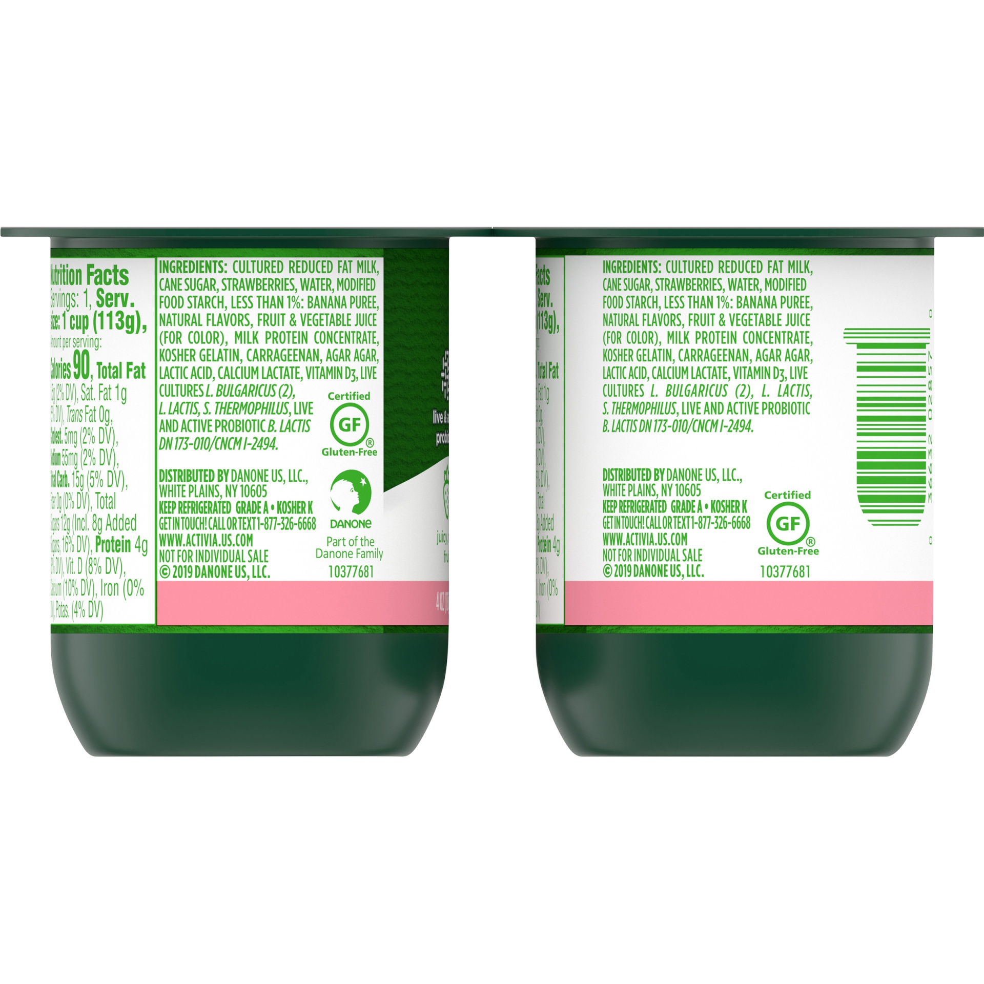 slide 4 of 8, Activia Strawberry Banana Probiotic Yogurt, Low Fat Yogurt Cups, 4 OZ, 4 Ct, 4 ct