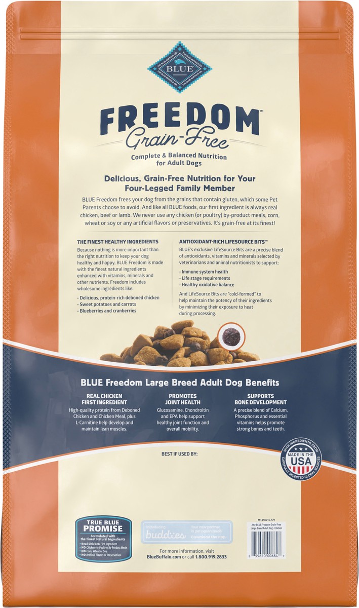 slide 3 of 12, Blue Buffalo Freedom Grain Free Natural Adult Large Breed Dry Dog Food, Chicken 24-lb, 24 lb