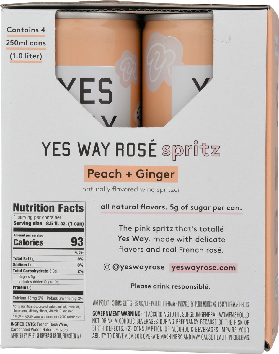 slide 6 of 9, Yes Way Rose Peach + Ginger Spritz 4 - 250 ml Cans, 4 ct; 250 ml