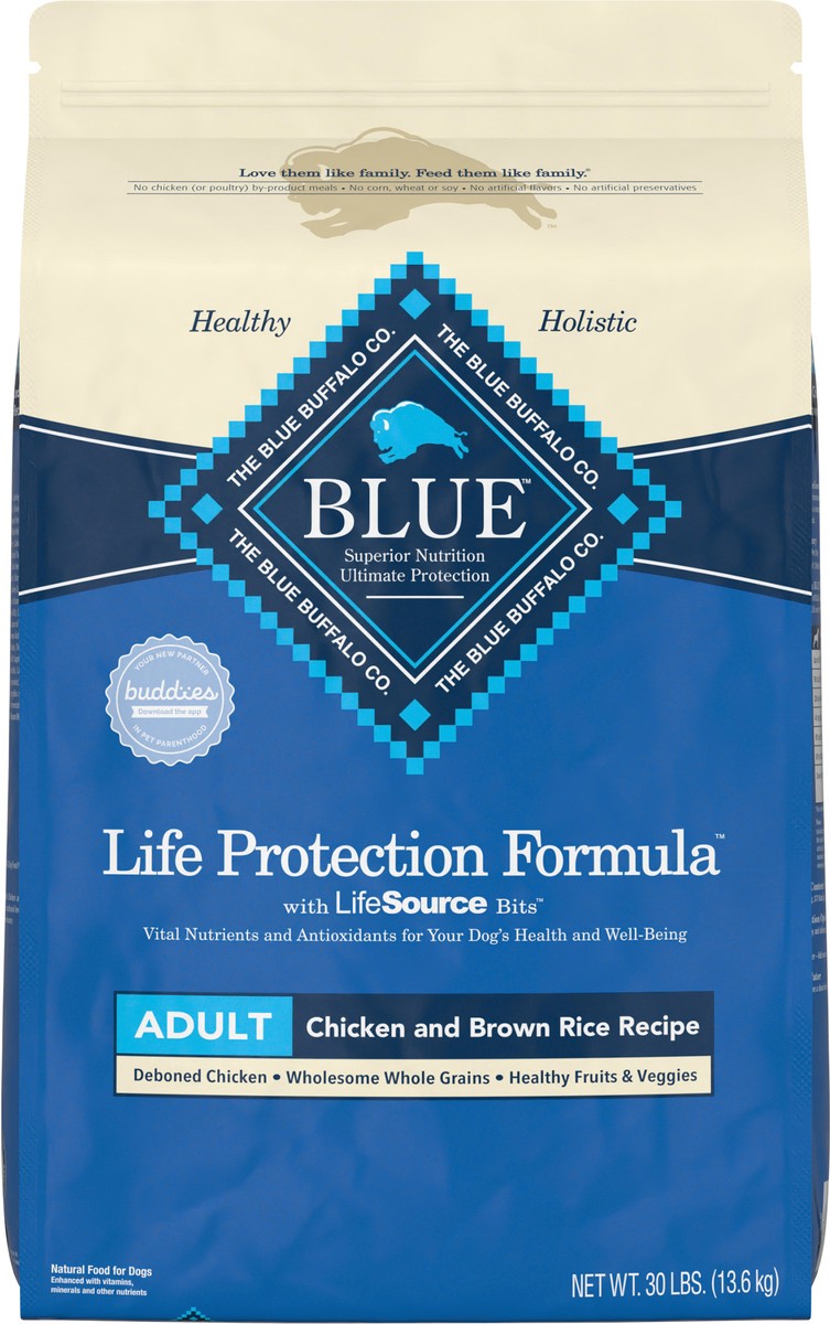 slide 4 of 8, Blue Buffalo Life Protection Formula Natural Adult Dry Dog Food, Chicken and Brown Rice 30-lb, 30 lb