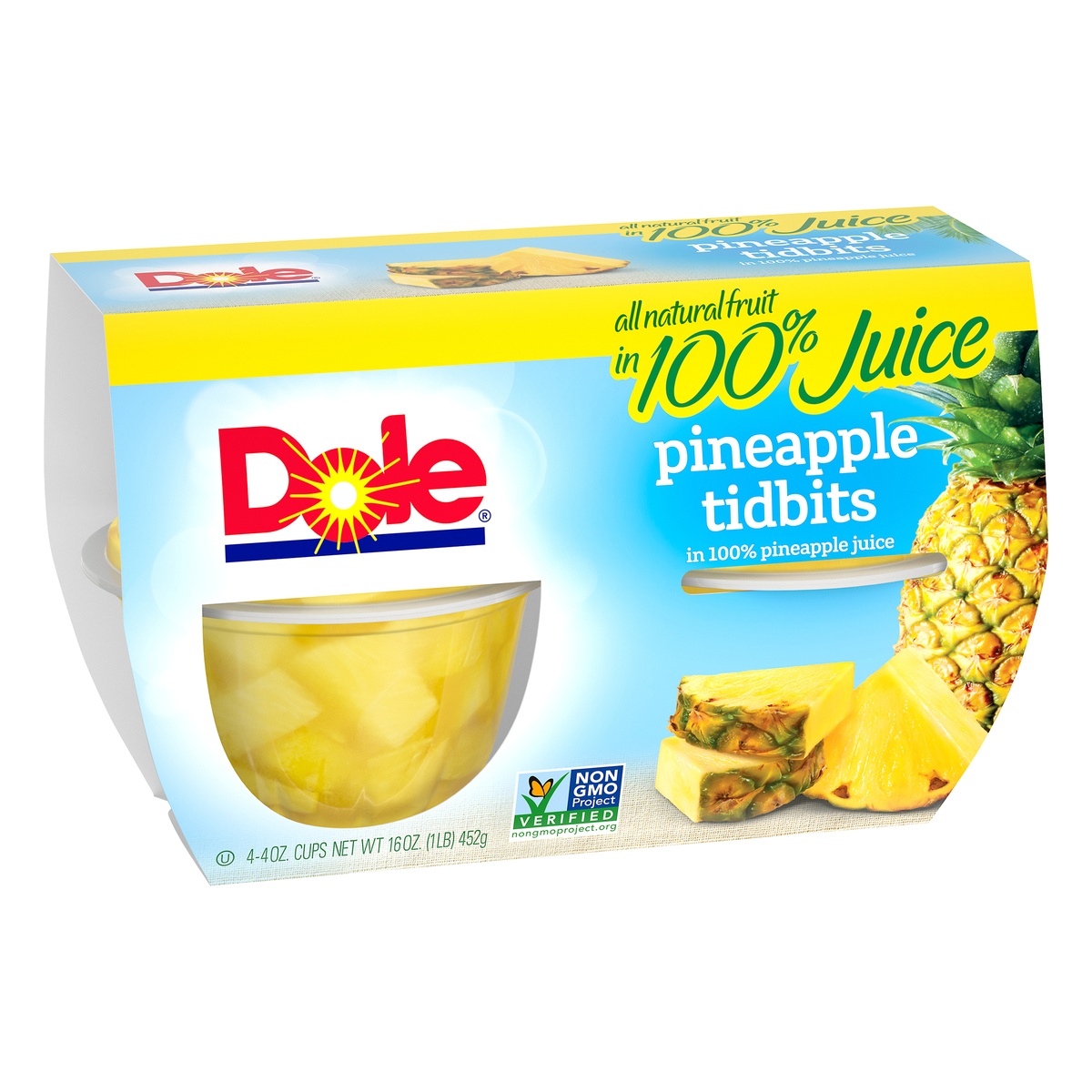 slide 2 of 11, Dole Pineapple Tidbits In 100% Pineapple Juice Fruit Bowls, 4 ct; 4 oz