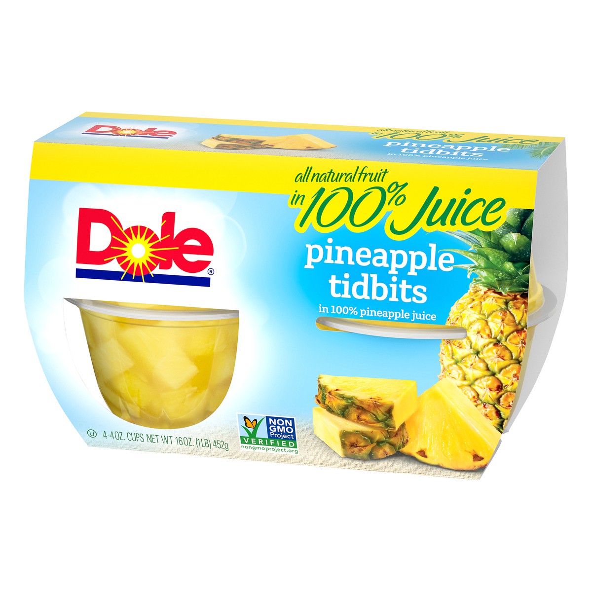 slide 5 of 9, Dole Pineapple Tidbits in 100% Fruit Juice 4 - 4 oz Cups, 4 ct