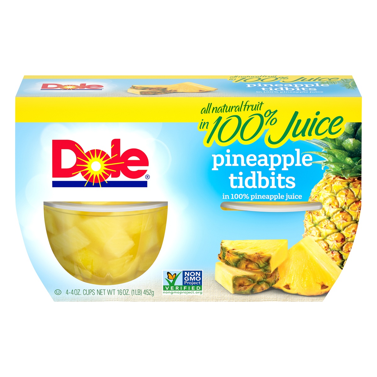 slide 11 of 11, Dole Pineapple Tidbits In 100% Pineapple Juice Fruit Bowls, 4 ct; 4 oz