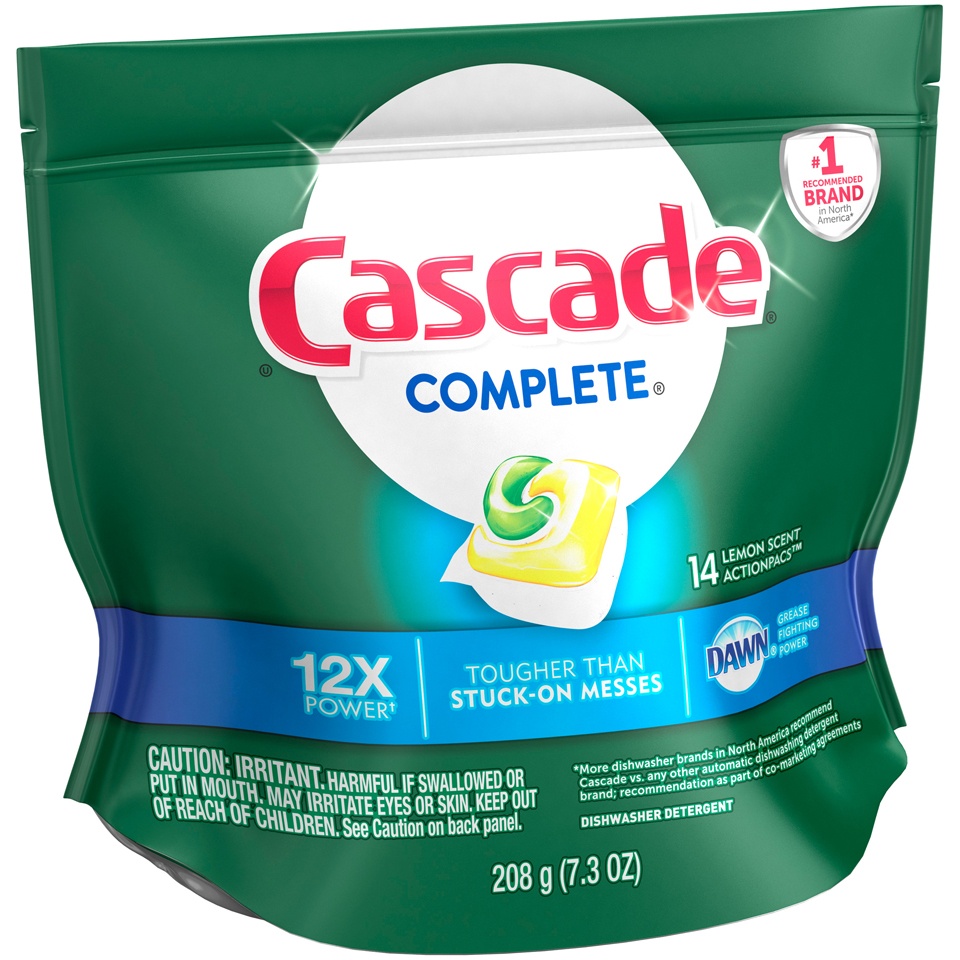 slide 2 of 4, Cascade Complete Dawn Lemon Scent Action Pacs Dishwasher Detergent, 14 ct