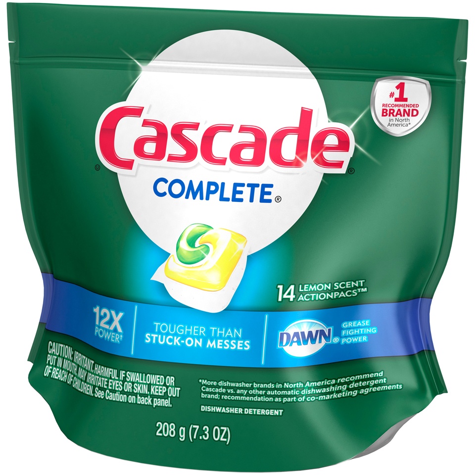 slide 3 of 4, Cascade Complete Dawn Lemon Scent Action Pacs Dishwasher Detergent, 14 ct