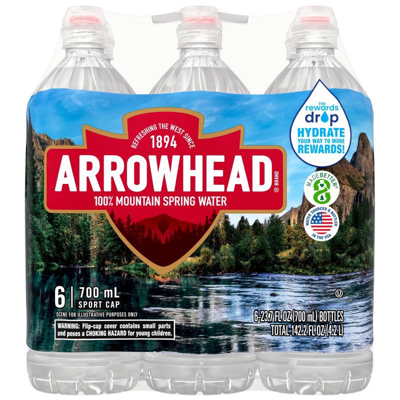 slide 2 of 10, Arrowhead Brand 100% Mountain Spring Water - 6pk/23.7 fl oz Sports Cap Bottles, 6 ct; 23.7 fl oz