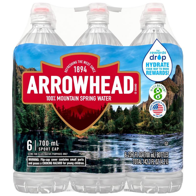 slide 3 of 10, Arrowhead Brand 100% Mountain Spring Water - 6pk/23.7 fl oz Sports Cap Bottles, 6 ct; 23.7 fl oz