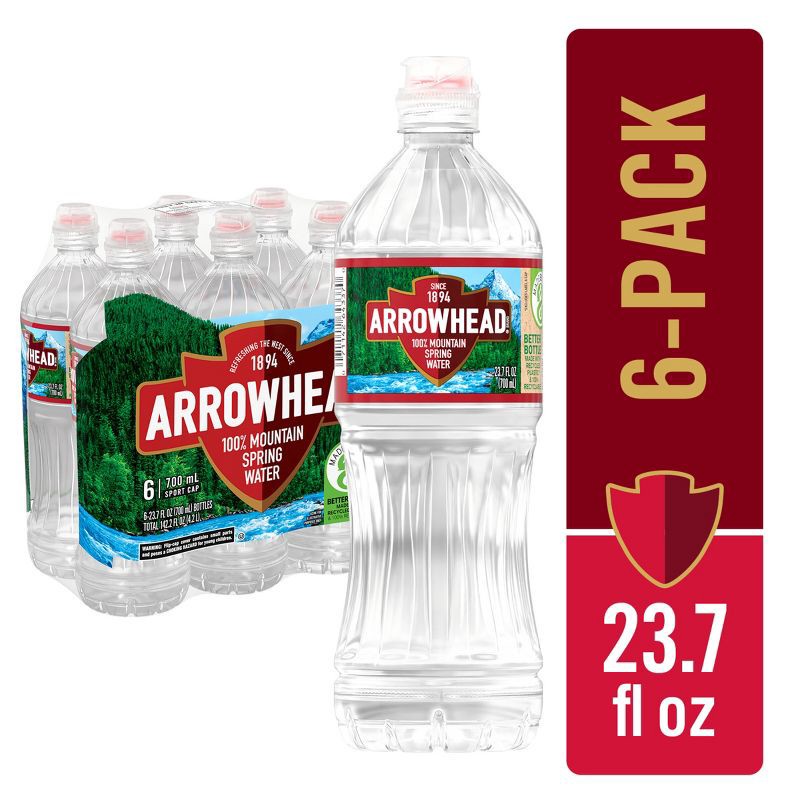 slide 1 of 12, Arrowhead Mountain Spring Water - 6 Pack /23.7 Fl Oz Sports Cap Bottles with Flip Cap, 6 ct; 23.7 fl oz