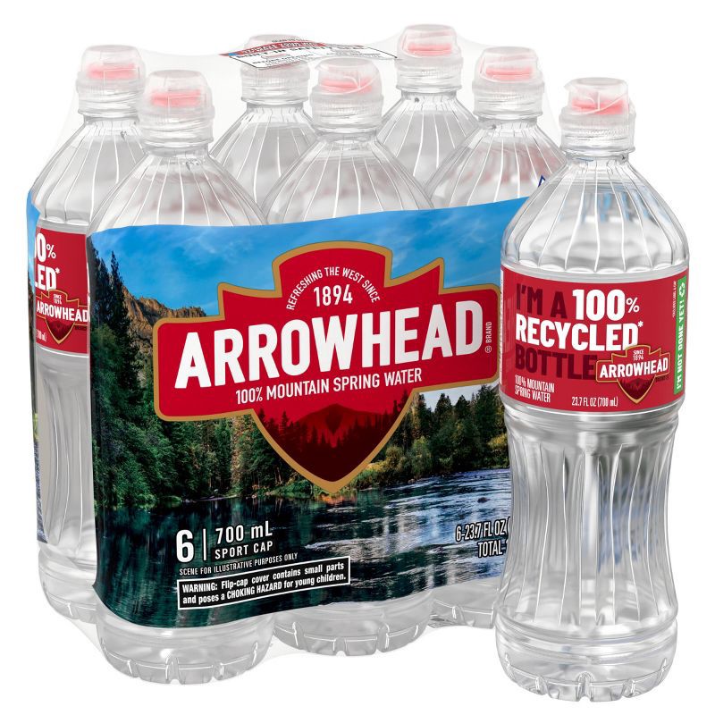 slide 1 of 10, Arrowhead Brand 100% Mountain Spring Water - 6pk/23.7 fl oz Sports Cap Bottles, 6 ct; 23.7 fl oz