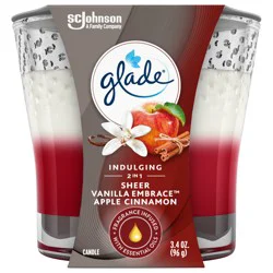 Glade Scented Candle Jar, Indulging Sheer Vanilla Embrace & Apple Cinnamon 2 in 1 Scent, Fragrance Infused with Essential Oils, 3.4 oz