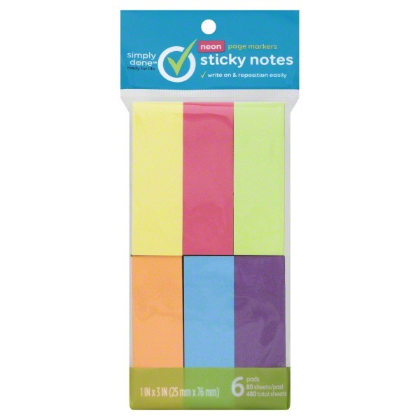 slide 1 of 1, Simply Done Sticky Notes Page Markers, Neon, 480 ct