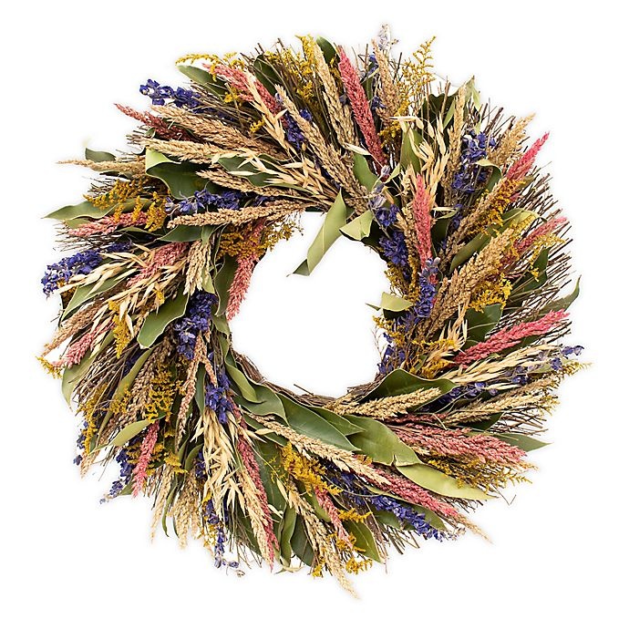 slide 1 of 3, Lumiere Wildflower and Wheat Rustic Artificial Wreath, 1 ct