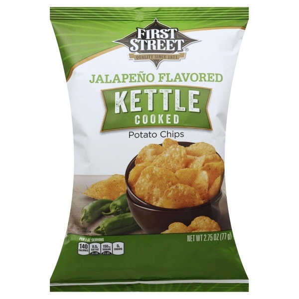 slide 1 of 1, First Street Jalapeno Kettle Chips, 2.75 oz