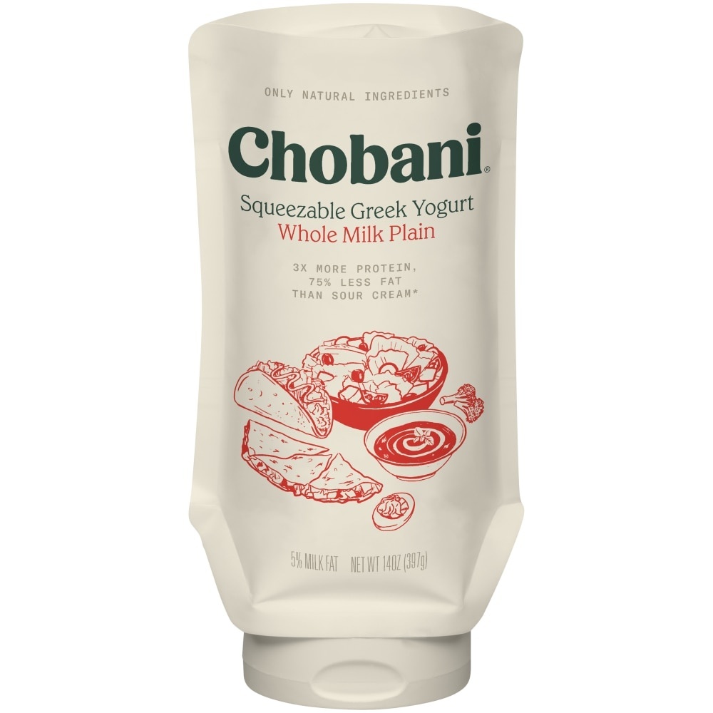 slide 1 of 6, Chobani Savor Whole Milk Plain Squeezable Greek Yogurt, 14 oz