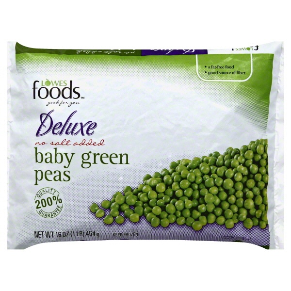 slide 1 of 1, Lowes Foods Deluxe Baby Green Peas No Salt Added, 16 oz