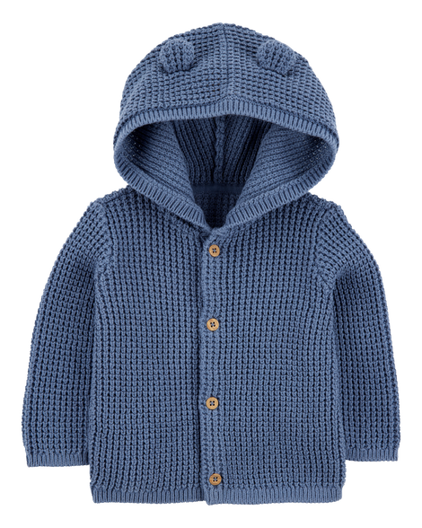 slide 1 of 2, Carter's Baby Hooded Waffle Knit Cardigan - Navy Blue Navy 12M, 1 ct