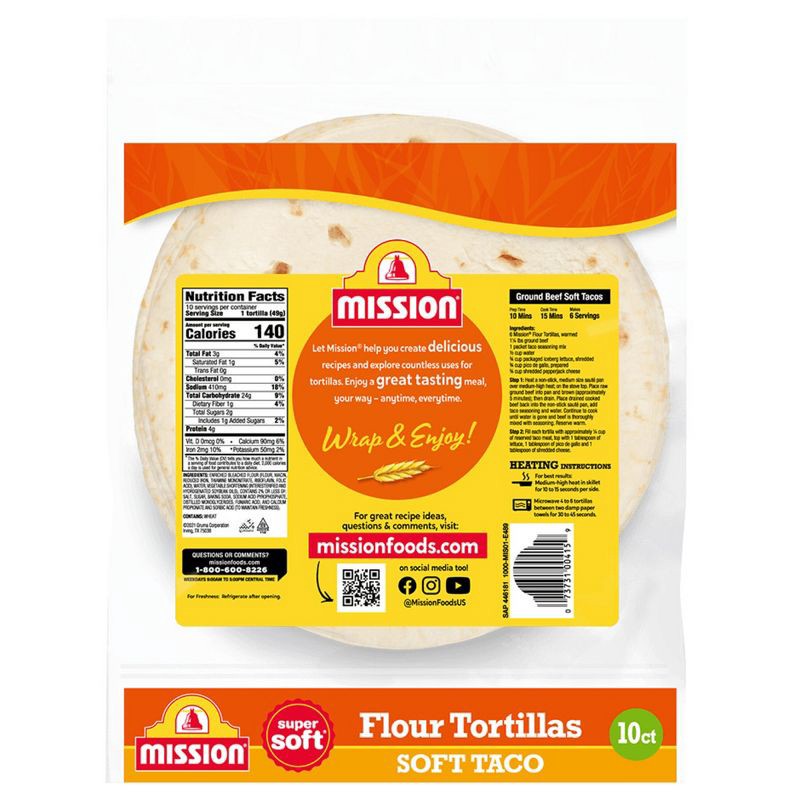 slide 2 of 9, Mission Taco Size Super Soft Flour Tortillas - 17.5oz/10ct, 10 ct; 17.5 oz